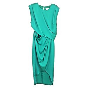 ASOS Women's Draped Detail Cut Out Cocktail Midi Dress Sleeveless Party Green  8